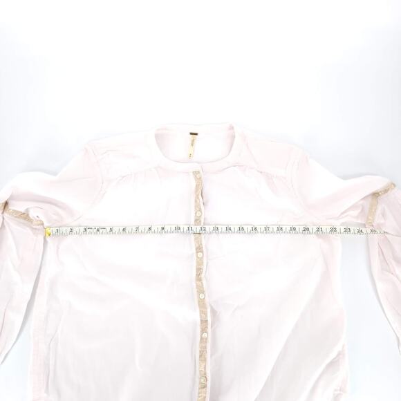 Free People Pink Shimmers And Stripe Slouchy Button Up Shirt Women's Size M -GUC - Picture 9 of 14